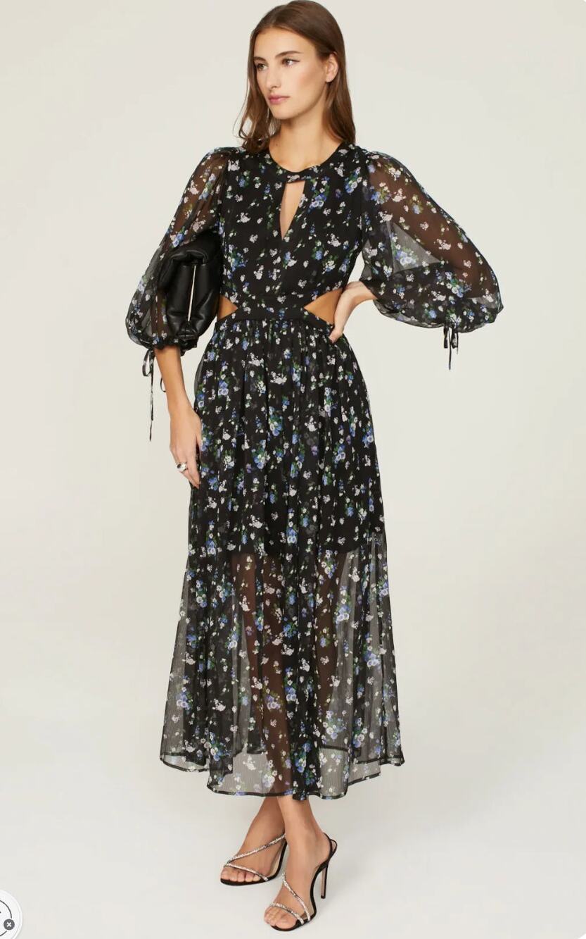 Maje Blue Bouquet Floral Long cut out dress — Size FR 42